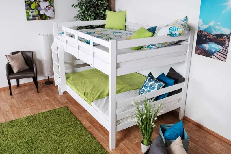 Kinderstockbett 140 x 200 cm | Massivholz: Buche | Weiß Lackiert | umbaubar in 2 Einzelbetten | Premium-Qualität | inkl. Rollroste Abbildung