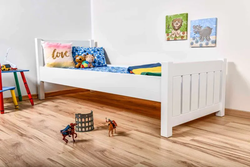 Kinderbett 80 x 200 cm | Massivholz: Kiefer | Weiß Lackiert Abbildung