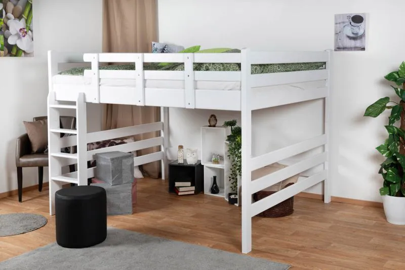 Doppelbett-Hochbett 120 x 190 cm | Massivholz: Buche | Natur Lackiert | umbaubar in Einzelbett | Premium-Qualität | inkl. Rollrost Abbildung