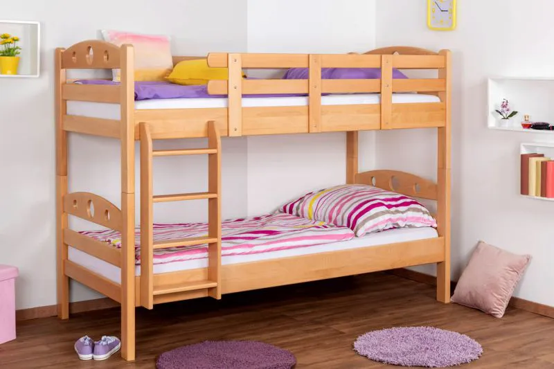 Stockbett für Kinder 90 x 200 cm | Massivholz: Buche | Natur Lackiert | umbaubar in 2 Einzelbetten | inkl. Rollroste Abbildung