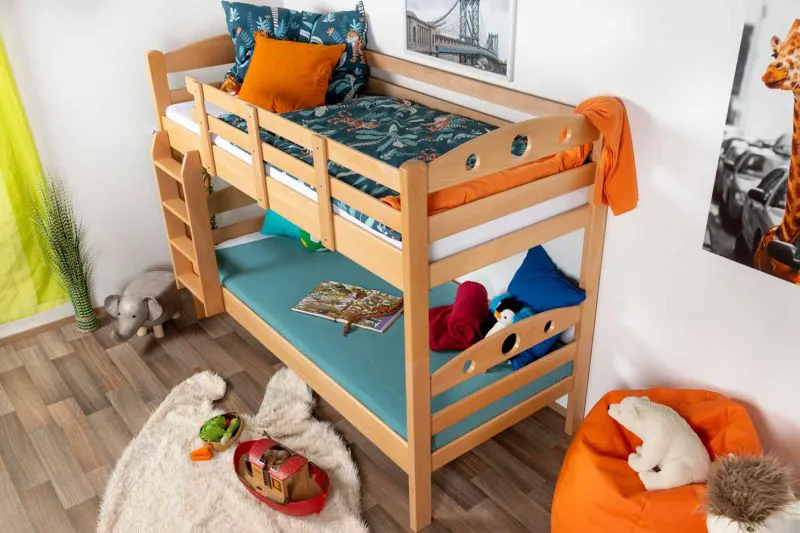 Stockbett für Jugendliche 90 x 190 cm | Massivholz: Buche | Natur Lackiert | umbaubar in 2 Einzelbetten | inkl. Rollroste Abbildung