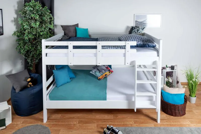 Weißes Etagenbett 160 x 200 cm | Massivholz: Buche | umbaubar in zwei Einzelbetten | inkl. Rollroste Abbildung