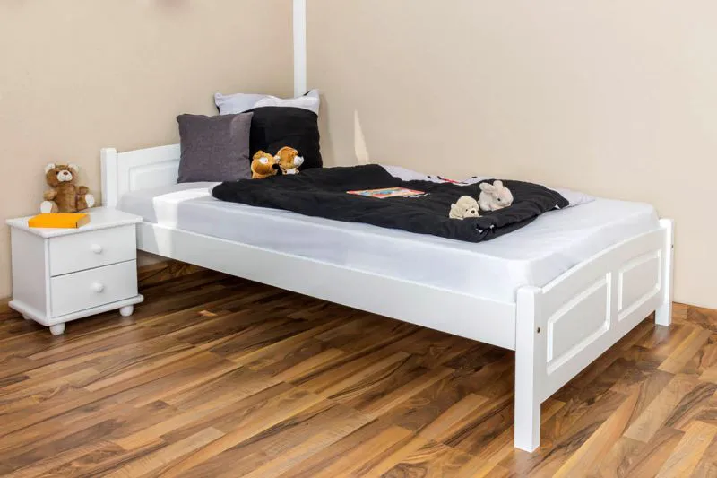 Kinderbett 120 x 200 cm | Massivholz: Buche | Weiß Lackiert Abbildung