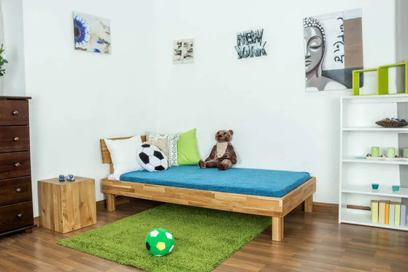 Massivholz Bettgestell Eiche 100 x 200 cm geölt Abbildung