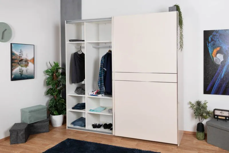 230 cm breiter Kleiderschrank mit 2 Türen | Farbe: Beige Abbildung