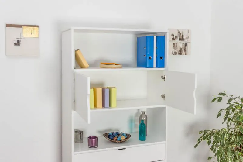 Regal, Küchenregal, Wohnzimmerregal, Bücherregal - 100 cm breit, Kiefer Holz-Massiv, Farbe: Weiß Abbildung