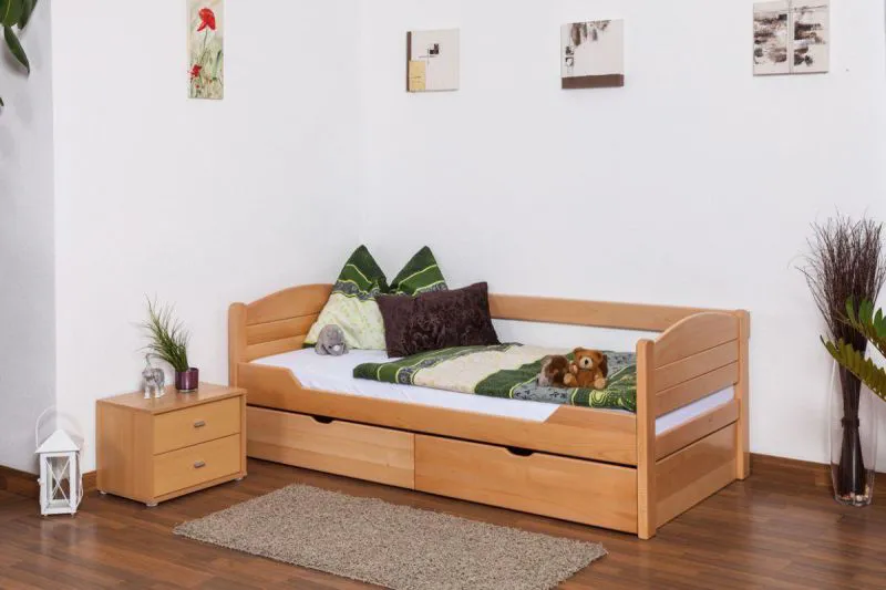 Buche Bett mit Schublade 90 x 200 cm Natur Abbildung