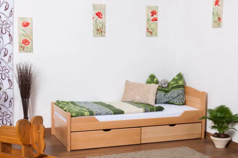 Buche Bett mit Schublade 90 x 200 cm Natur Abbildung