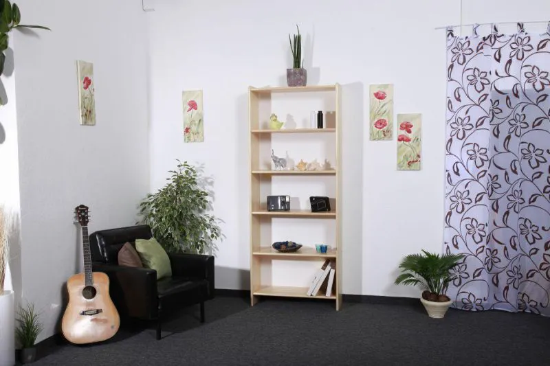 Regal, Küchenregal, Wohnzimmerregal, Bücherregal - 80 cm breit, Kiefer Holz-Massiv, Farbe: Natur Abbildung