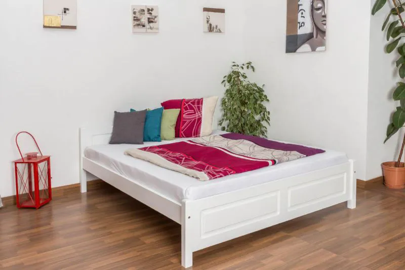 Bett Kiefer massiv 160 x 200 cm Weiß Abbildung