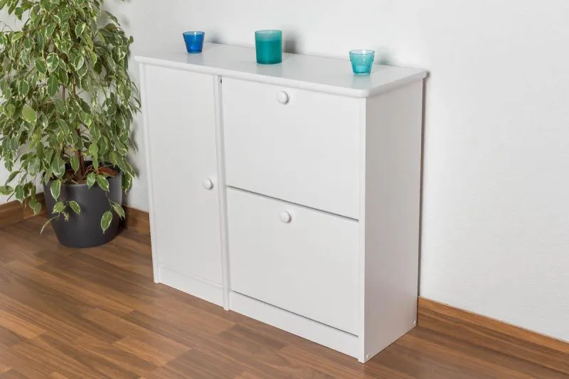 Schuhschrank Schuhkommode Holz massiv, Farbe: Weiß 80x90x30 cm, für Garderobe, Vorzimmer, Flur Abbildung