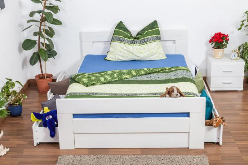 Bett Buche 140 x 200 cm Weiß Abbildung
