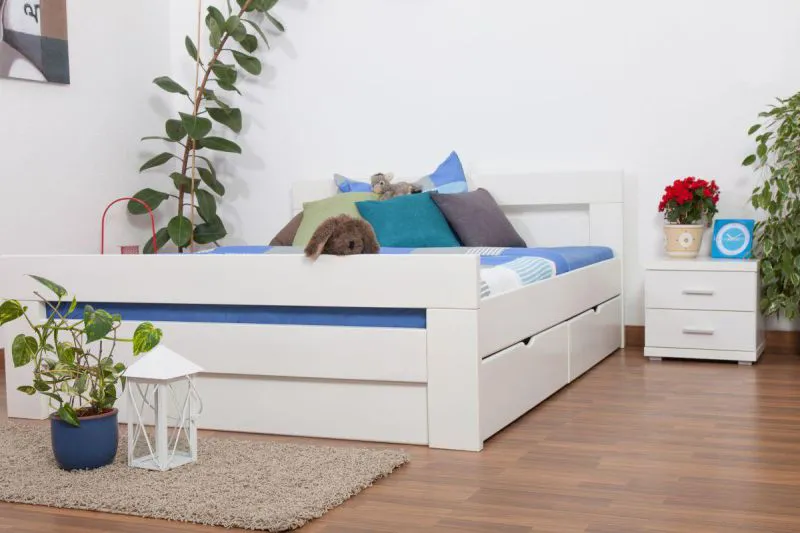 Bettgestell mit Schubladen Buche 160 x 200 cm Weiß Abbildung