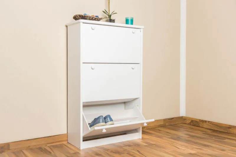 Schuhschrank Kiefer Holz massiv, Farbe: Weiß 115x72x30 cm Abbildung