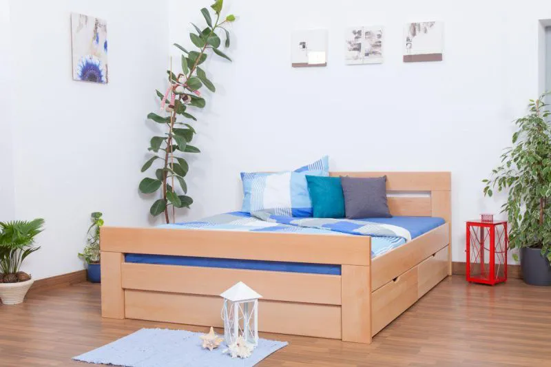 Buche Bett mit Schublade 160 x 200 cm Natur Abbildung