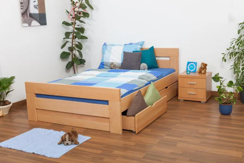 Bett ausziehbar 140 x 200 cm Buche Natur mit 2 Schublade(n) Abbildung