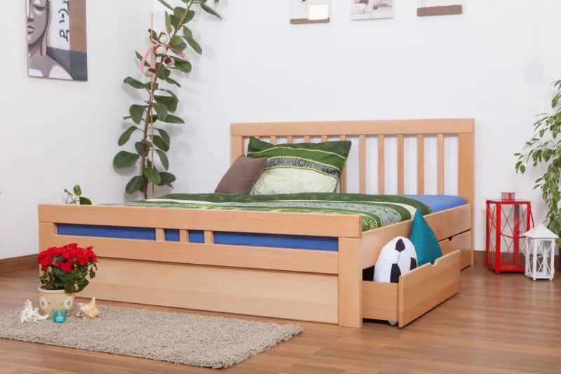 Schubladenbett 180 x 200 cm Buche massiv Natur Abbildung