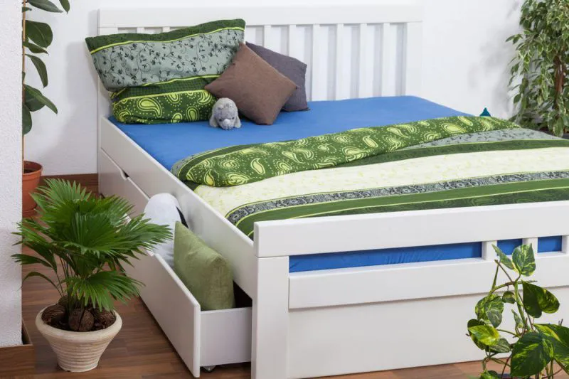 Buche Bett mit Schublade 180 x 200 cm Weiß Abbildung