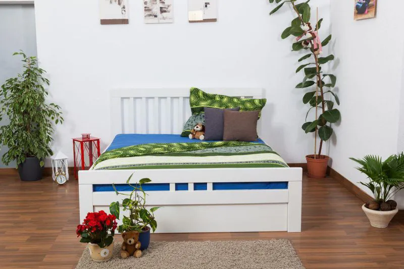 Holz Stauraumbett 160 x 200 cm Buche massiv Weiß Abbildung
