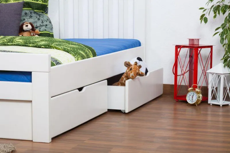 Buche Stauraumbett Bettgestell 160 x 200 cm Weiß Abbildung