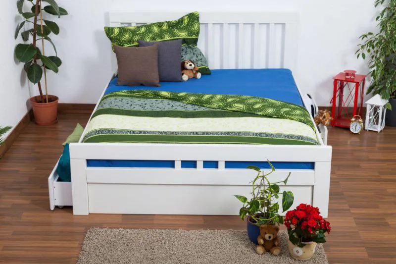 Buche Schubladenbett Bettgestell 160 x 200 cm Weiß Abbildung