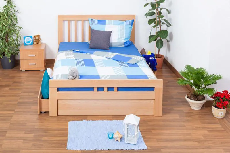 Bett ausziehbar 140 x 200 cm Buche Natur mit 4 Schublade(n) Abbildung