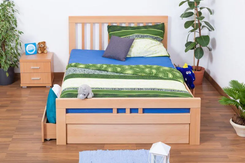 Stauraumbett Buche massiv 140 x 200 cm Natur Abbildung