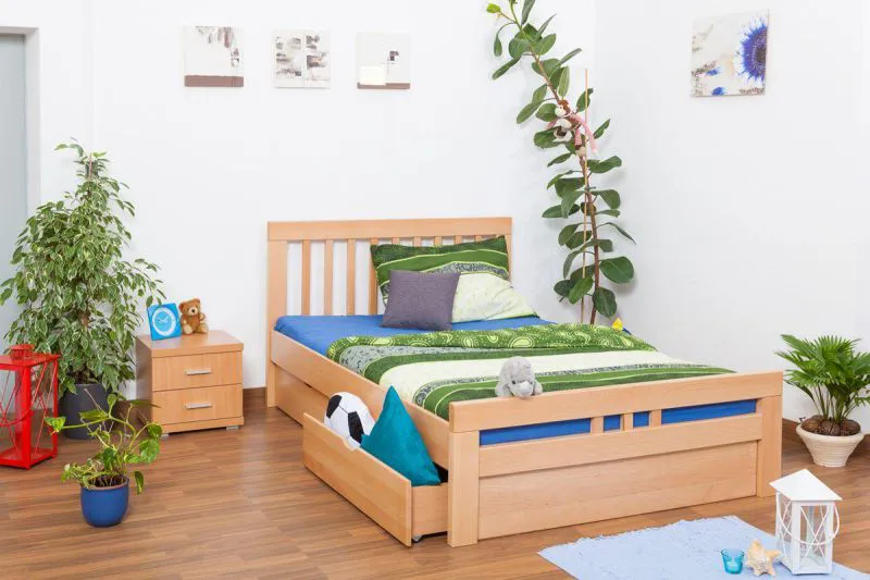 Massivholz Bettgestell Buche 140 x 200 cm Natur Abbildung