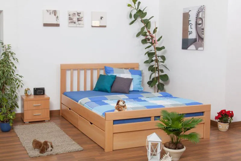 Bett Buche massiv 160 x 200 cm Natur Abbildung