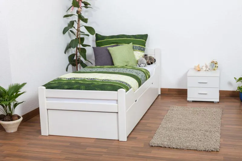 Ausziehbett 90 x 200 cm Buche Weiß mit 1 Schublade(n) Abbildung