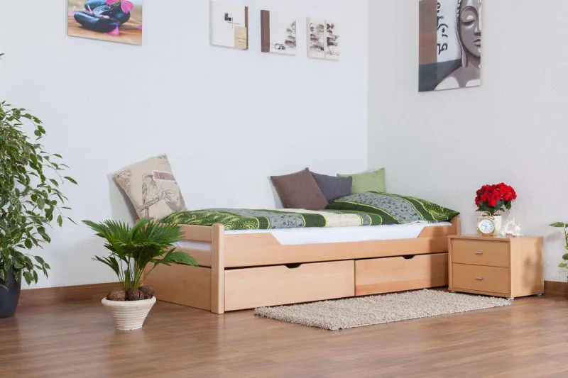 Bett mit Schubladen Buche 90 x 200 cm Natur Abbildung