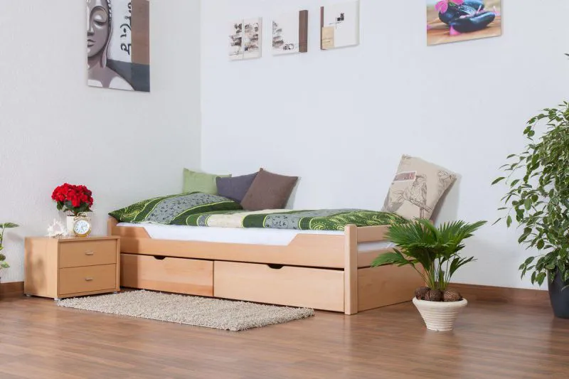 Buche Bett mit Schublade 90 x 200 cm Natur Abbildung