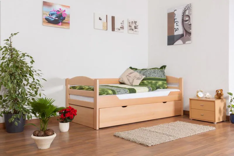 Bett ausziehbar 90 x 200 cm Buche Natur mit 1 Schublade(n) Abbildung