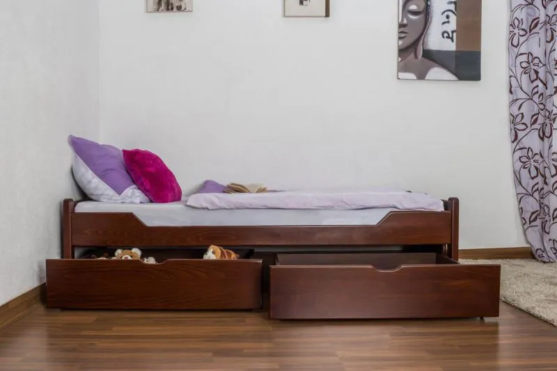 Buche Bett mit Schublade 90 x 200 cm Dunkelbraun Abbildung