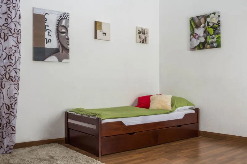 Bett ausziehbar 90 x 200 cm Buche Dunkelbraun mit 2 Schublade(n) Abbildung