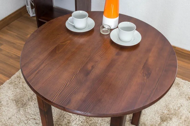 Runder Massivholz Esstisch 70x70 cm Kiefermassiv, Farbe: Nuss Abbildung
