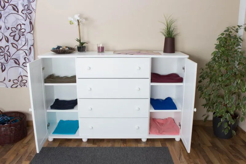 Sideboard mit 4 Schubladen, Farbe: Weiß, Breite: 160 cm - Küchenschrank, Anrichte, Sideboard Abbildung
