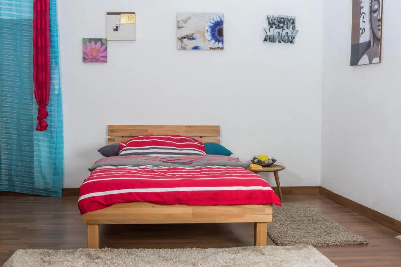 Holzbett 120 x 200 cm Kernbuche massiv geölt Abbildung
