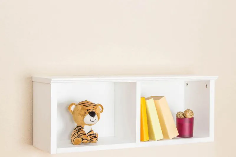 Hängeregal, Wandregal, Bücherregal - 81 cm breit, Kiefer Massivholz, Farbe: Weiß Abbildung
