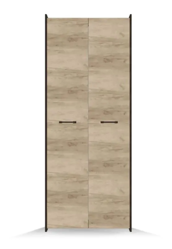 Kleiderschrank / Drehtürenschrank / Kleiderschrank | Vercors  01 | Schwarz / Hellbraun | 1 Fächer | 2 Türen | 200 x 79 x 53 cm | Front in Holzoptik