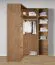 Offener Eckkleiderschrank | 2 Wäschekörbe | Farbe: Eiche Puccini | 1 Kleiderstange | 7 Holzeinlegeböden | Maße: 108,5 x 55 x 234 cm | 11 Fächer | Universelles Design