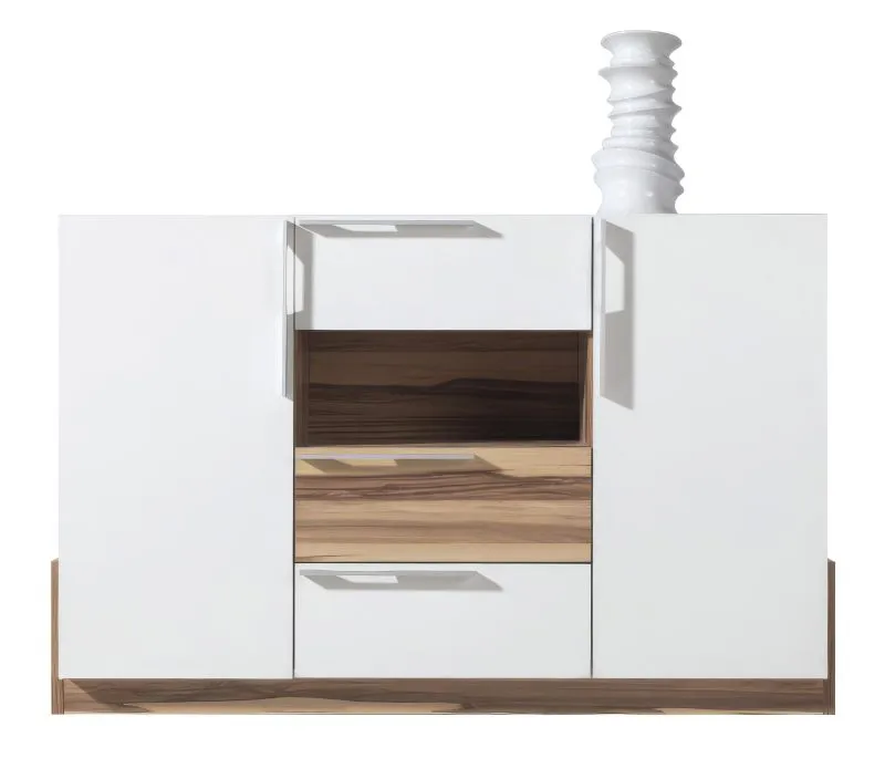 Kommode "Andenne" 04, Weiß / Walnuss - Abmessungen: 89 x 140 x 40 cm (H x B x T)