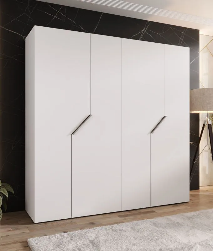 Kleiderschrank | 4-Türig | Farbe: Weiß | 2 Fächer | 2 Kleiderstangen | Griffe: Kaschmir | Soft-Close-Funktion | Maße: 200 x 52 x 202 cm | ABS-Kanten