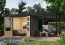 Holz Gartenhaus Anbaudach robust in terragrau/anthrazit, nordische Fichte, Doppelflügeltür mit Schloss, wasserabweisendes Trapezblechdach, 4,45 m²