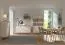 Vitrine | zwei Glaseinlegeböden | Farbe: Beige | 10 Fächer | Griffe & Beine: Gold | Maße: 105,5 x 40,5 x 191 cm | elegantes Design