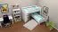 Doppelstockbett L-Form 90 x 200 cm (teilbar) | Buche Massivholz | weiß lackiert | mit Regal | inkl. Rollrost | umbaubar in Einzelbetten Abbildung