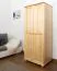 Kleiderschrank | 2 Drehtüren | 4 Fächer | mit Kleiderstange | 80 cm breit | Massivholz | Farbe: Natur Abbildung