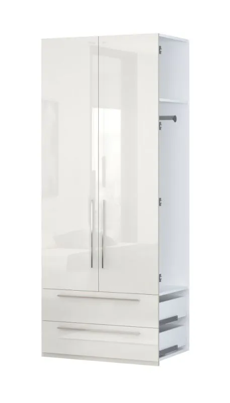 Anbaumodul für Drehtürenschrank / Kleiderschrank Siumu, Farbe: Beige / Beige Hochglanz - 224 x 90 x 56 cm (H x B x T)