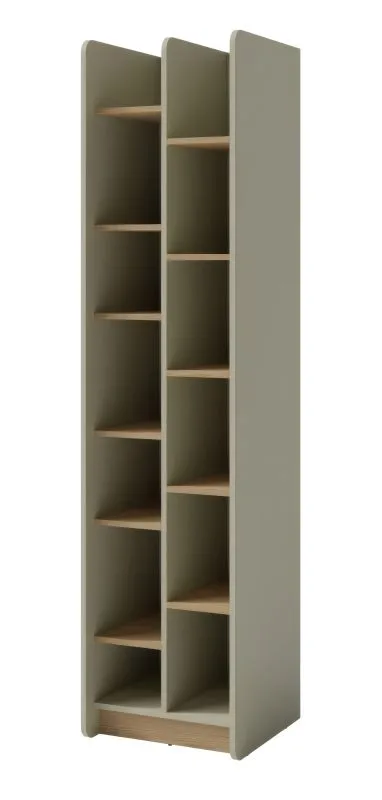 Regal Sampont 04, Mintgrün / Eiche dunkel, 195 x 55 x 42 cm, mit 11 Fächern, ABS-Kanten, hochwertig verarbeitet, stabil und qualitativ hochwertig