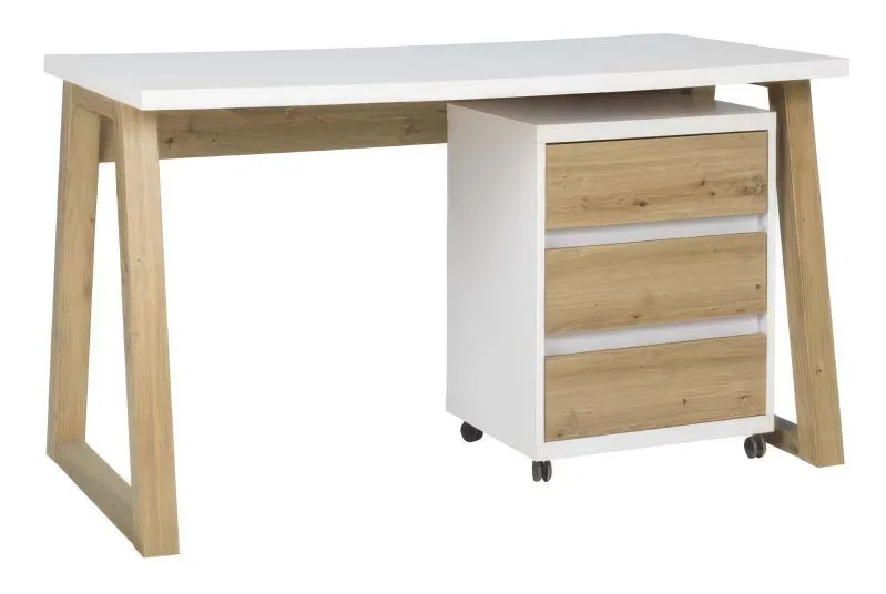 Schreibtisch "Merosina" 06, Farbe: Eiche Artisan / Weiß - Abmessungen: 76 x 135 x 65 cm (H x B x T)